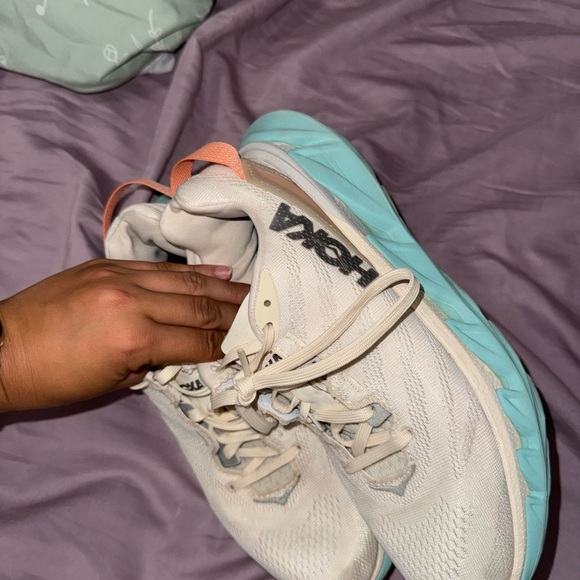 Hoka Women's Cream/white and Aqua Athletic Shoes - Picture 3 of 4